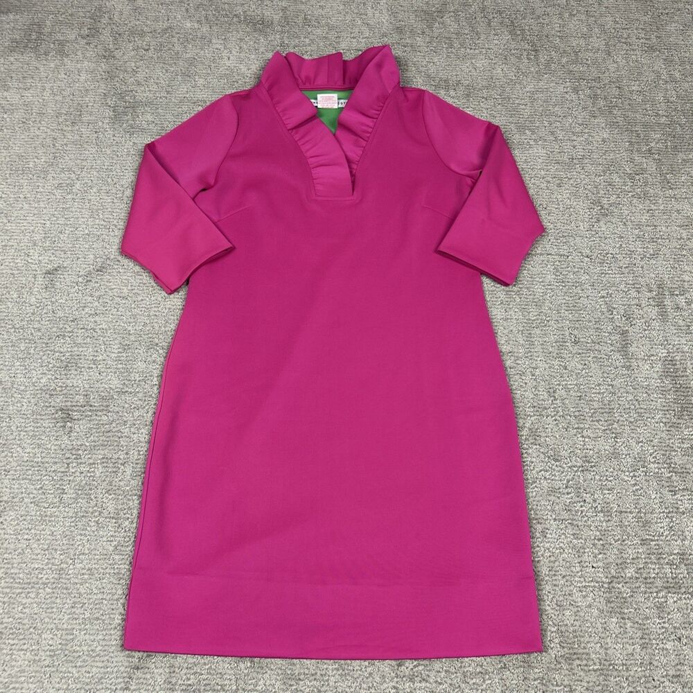 Gretchen Scott Dress Womens XL Hot Pink Ruffle V Neck Jersey Stretch Party